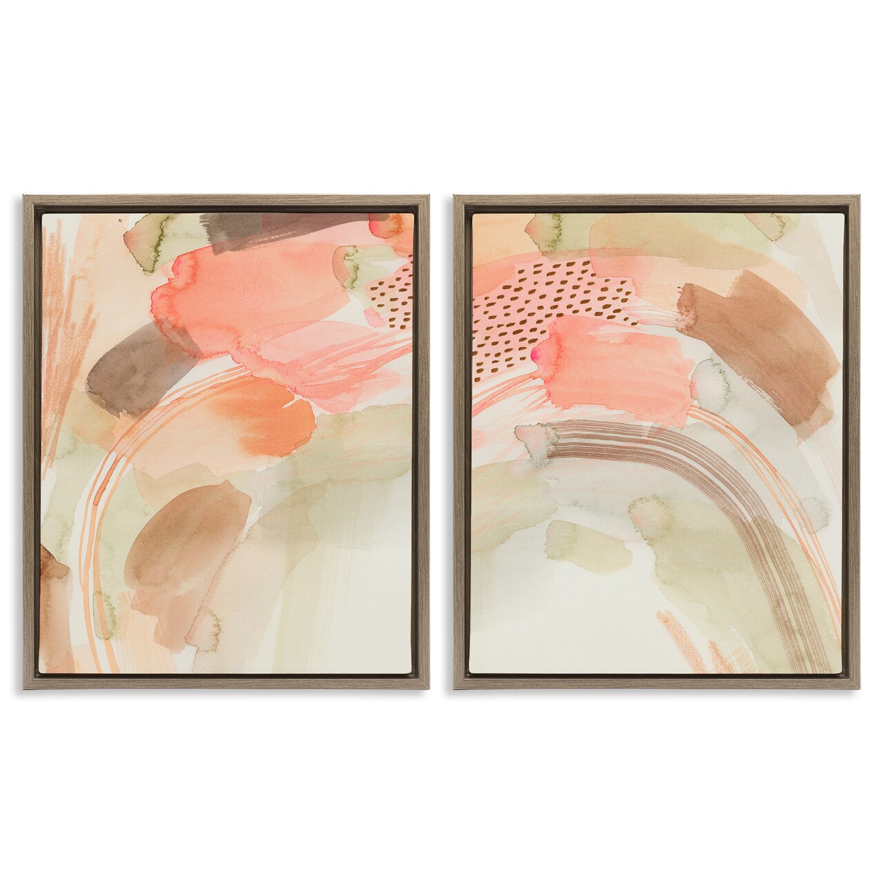 Stupell Industries Pink Peach Abstract Watercolor 2 pc Framed Floater Canvas Wall Art Set Design by Grace Popp
